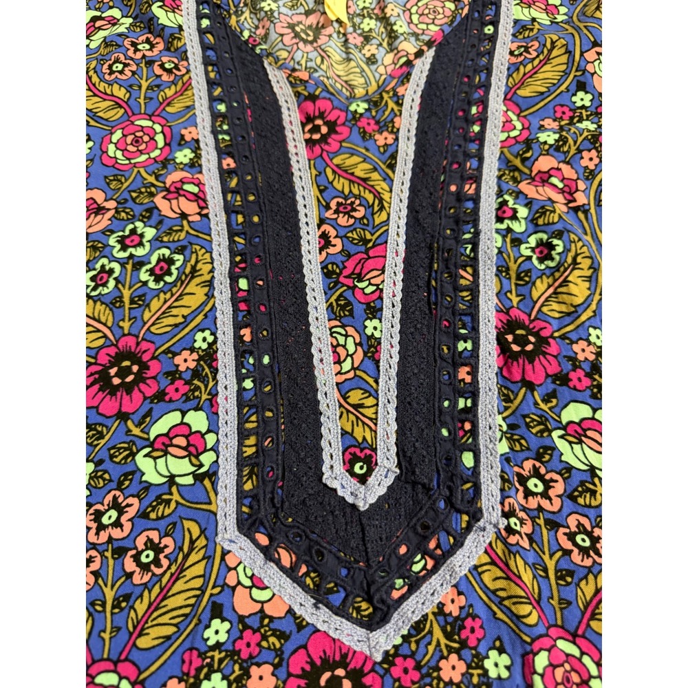 Matilda Jane XS Blue Floral Paisley Crochet Lace Trim boho Tunic Dress Coastal - Picture 6 of 6